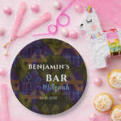 Modernes Abstraktes Blau Bar Mitzvah Bold Pappteller (Party)