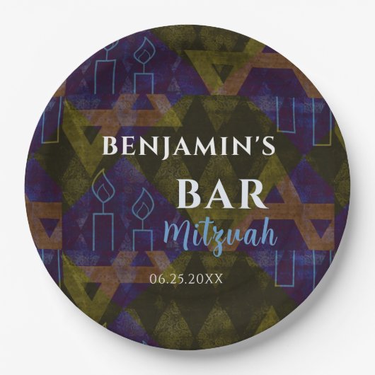 Modernes Abstraktes Blau Bar Mitzvah Bold Pappteller (Vorderseite)