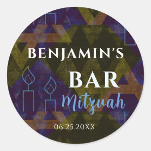 Modernes Abstraktes Blau Bar Mitzvah Bold Runder Aufkleber