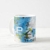 Modernes Abstraktes, blau-gelbes Weiß-Template Kaffeetasse (Vorderseite Links)