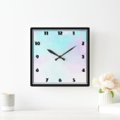 Modernes Abstraktes Blau und Lila Wasser Quadratische Wanduhr (Zuhause)