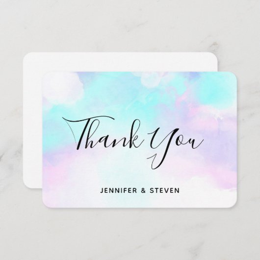 Modernes Abstraktes Blau und Lila Wasserfarbe Dankeskarte (Vorne/Hinten)