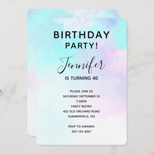 Modernes Abstraktes Blau und Lila Wasserfarbe Gebu Einladung (Vorne/Hinten)