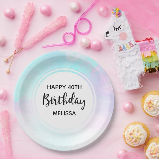 Modernes Abstraktes Blau und Lila Wasserfarbe Gebu Pappteller (Party)