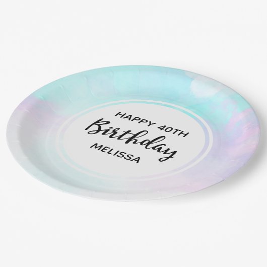 Modernes Abstraktes Blau und Lila Wasserfarbe Gebu Pappteller (Schrägansicht)