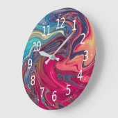 Modernes Abstraktes Blau- und Rot-Flüssig-Marmor-A Große Wanduhr (Winkel)