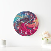 Modernes Abstraktes Blau- und Rot-Flüssig-Marmor-A Große Wanduhr (Zuhause)