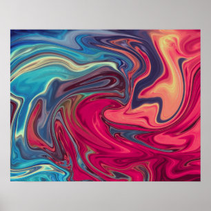 Modernes Abstraktes Blau- und Rot-Flüssig-Marmor-A Poster