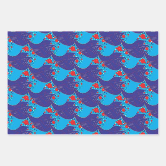 Modernes abstraktes BLAU- und Rotschleifmuster Geschenkpapier Set (Vorderseite 2)