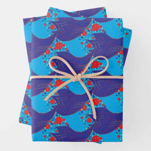 Modernes abstraktes BLAU- und Rotschleifmuster Geschenkpapier Set (Beispiel)