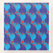 Modernes abstraktes BLAU- und Rotschleifmuster Glasuntersetzer (Vorderseite)