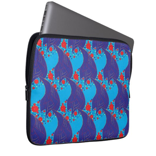 Modernes abstraktes BLAU- und Rotschleifmuster Laptopschutzhülle (Vorne Rechts)