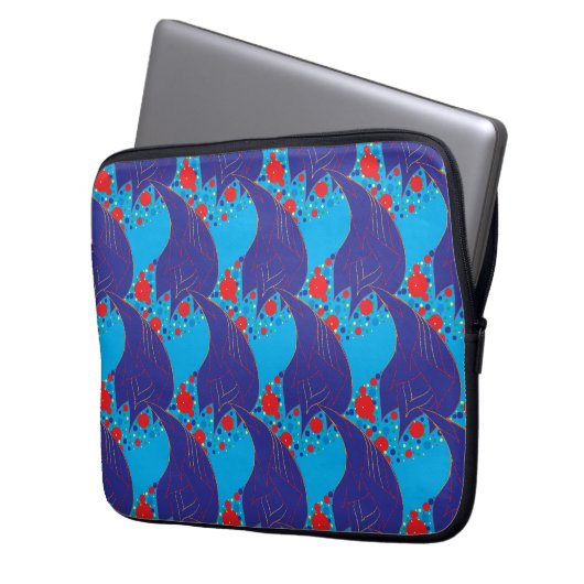 Modernes abstraktes BLAU- und Rotschleifmuster Laptopschutzhülle (Vorderseite Links)