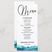 Modernes Abstraktes blaues Aqua Menükarte (Vorne/Hinten)