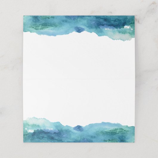 Modernes Abstraktes blaues Aqua Platzkarte (Außenseite Aufgefaltet)