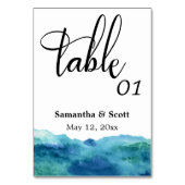 Modernes Abstraktes blaues Aqua Tischnummer (Vorderseite)