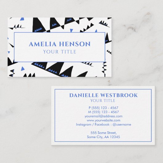 Modernes Abstraktes, blaues Dreieck-Muster Visitenkarte (Vorne/Hinten)