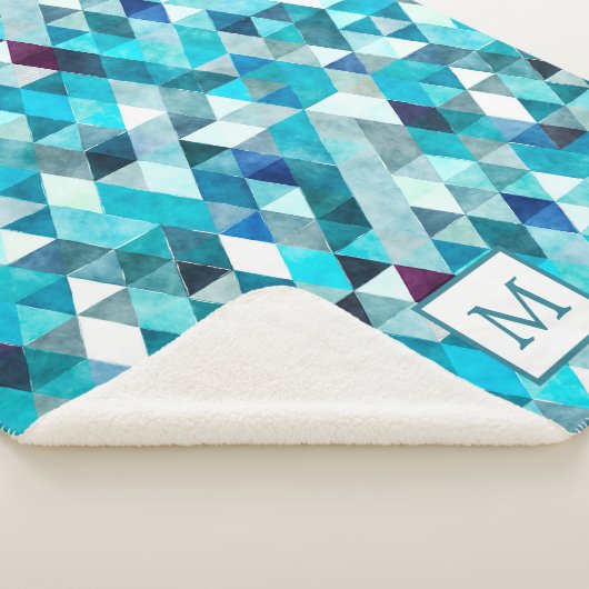 Modernes Abstraktes, blaues Farbmuster Monogramm Sherpadecke (3/4)