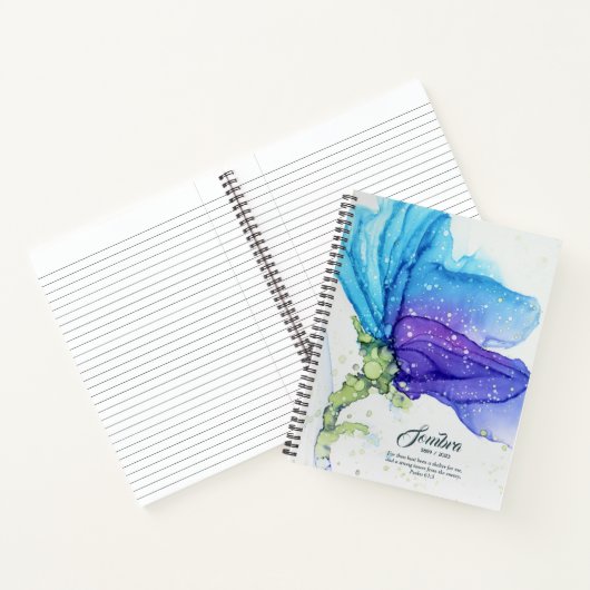 Modernes Abstraktes Blaues Lila Blumenmuster Notizblock (Innenseite)