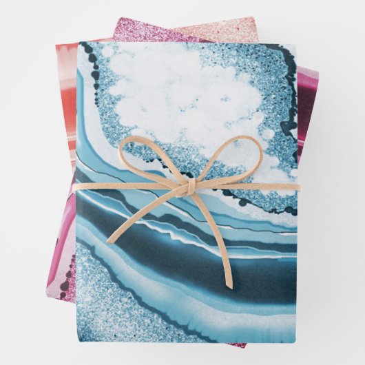 Modernes Abstraktes Blaurosa Agate Geode Gemstone Geschenkpapier Set (Beispiel)