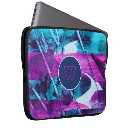 Modernes Abstraktes Blaurosa Pinselstriche Laptopschutzhülle (Vorne Rechts)