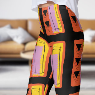 Modernes Abstraktes Blockmuster aus Schwarz Leggings