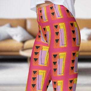 Modernes Abstraktes Blockmuster in Rot Leggings