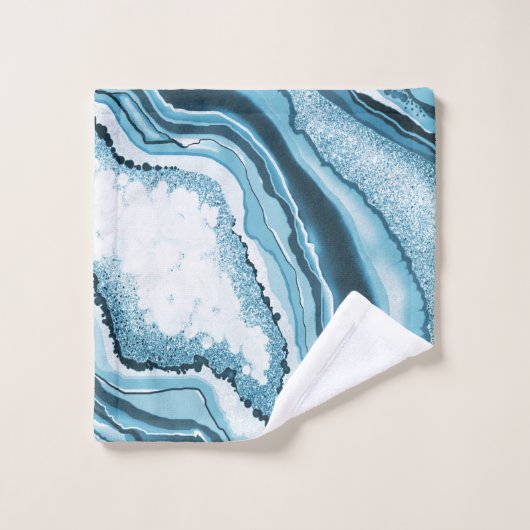 Modernes Abstraktes Blue Agate Geode Gemstone Badhandtuch Set (Waschlappen)
