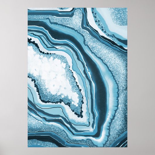 Modernes Abstraktes Blue Agate Geode Gemstone Poster (Vorne)