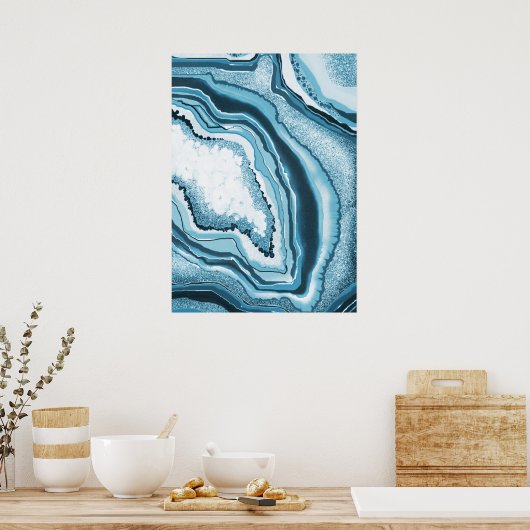 Modernes Abstraktes Blue Agate Geode Gemstone Poster (Küche)