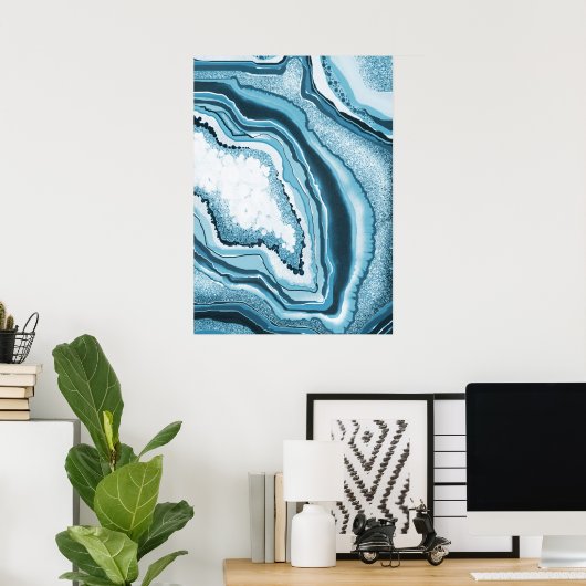 Modernes Abstraktes Blue Agate Geode Gemstone Poster (Heimbüro)
