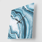 Modernes Abstraktes Blue Agate Geode Gemstone Quadratische Wanduhr (Winkel)