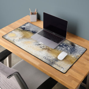 Modernes Abstraktes Blue-Gold-Gemälde Schreibtischunterlage