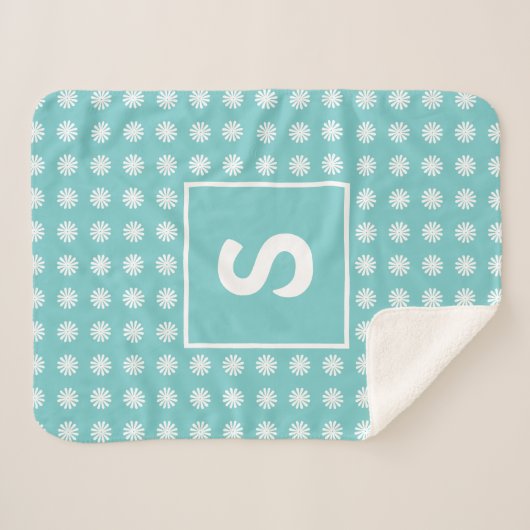 Modernes Abstraktes Blumenmuster Mit Monogramm Aqu Sherpadecke (Vorderseite (Horizontal))