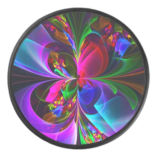 Modernes Abstraktes Blumenmuster Red Blue #12 Eishockey Puck (Vorderseite)