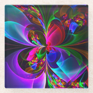 Modernes Abstraktes Blumenmuster Red Blue #12 Glasuntersetzer