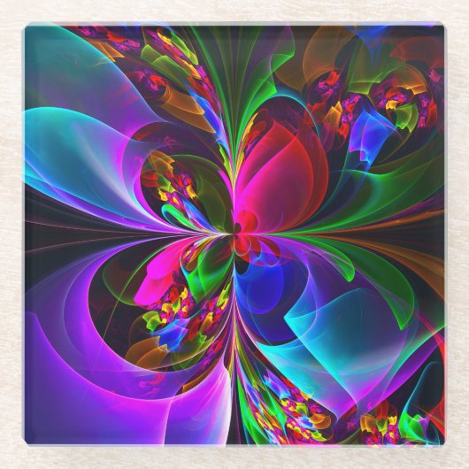 Modernes Abstraktes Blumenmuster Red Blue #12 Glasuntersetzer (Vorderseite)