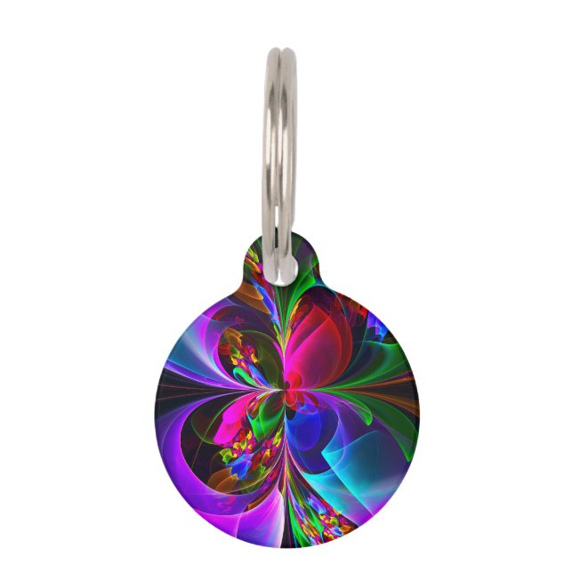 Modernes Abstraktes Blumenmuster Red Blue #12 Haustiermarke (Vorderseite)