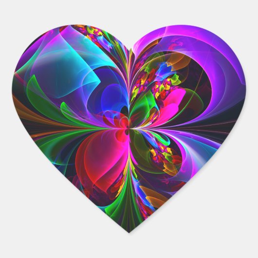 Modernes Abstraktes Blumenmuster Red Blue #12 Herz-Aufkleber (Vorderseite)