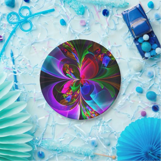 Modernes Abstraktes Blumenmuster Red Blue #12 Pappteller (Party)