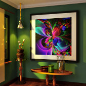 Modernes Abstraktes Blumenmuster Red Blue #12 Poster