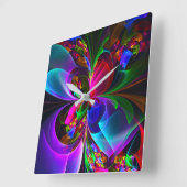 Modernes Abstraktes Blumenmuster Red Blue #12 Quadratische Wanduhr (Winkel)