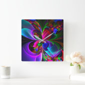 Modernes Abstraktes Blumenmuster Red Blue #12 Quadratische Wanduhr (Zuhause)