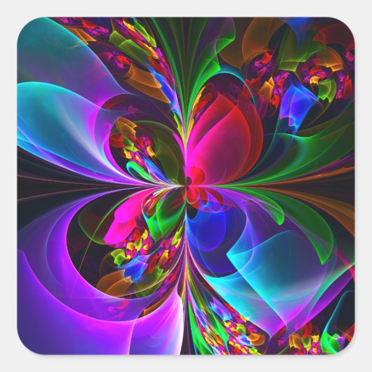 Modernes Abstraktes Blumenmuster Red Blue #12 Quadratischer Aufkleber (Vorderseite)