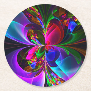 Modernes Abstraktes Blumenmuster Red Blue #12 Runder Pappuntersetzer