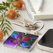 Modernes Abstraktes Blumenmuster Red Blue #12 Schlüsselanhänger (Vorderseite rechts)