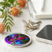 Modernes Abstraktes Blumenmuster Red Blue #12 Schlüsselanhänger (Seite)