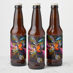 Modernes Abstraktes Blumenmuster Red Blue #13 Bierflaschenetikett
