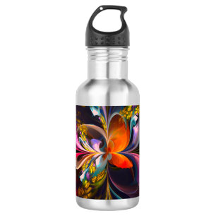 Modernes Abstraktes Blumenmuster Red Blue #13 Edelstahlflasche