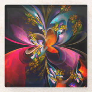 Modernes Abstraktes Blumenmuster Red Blue #13 Glasuntersetzer